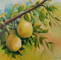 418. peren aan de boom, acryl 2017, 70 x 70 cm